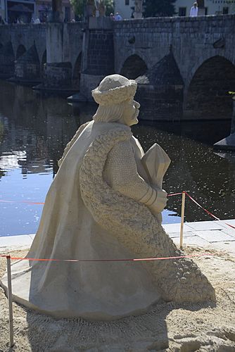 Písková socha Jana Žižky u Kamenného mostu 2015